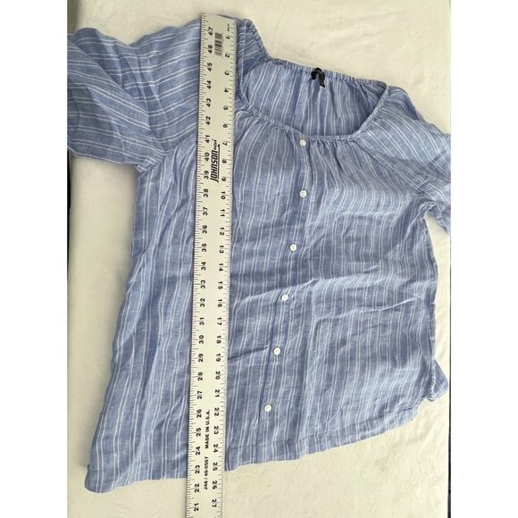 Talbots Top Women's Small Blue White Striped Linen Off Shoulder Button Front - Picture 5 of 8